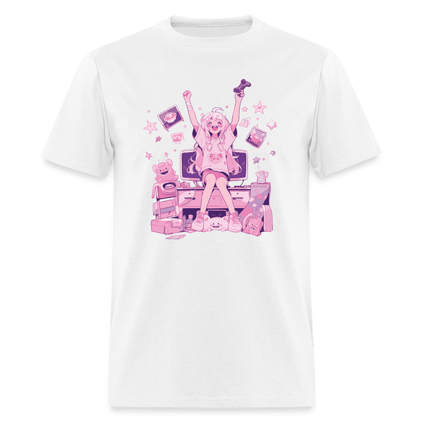 Yay! Girl Gamer Wins Pink Gaming Room T-Shirt - white