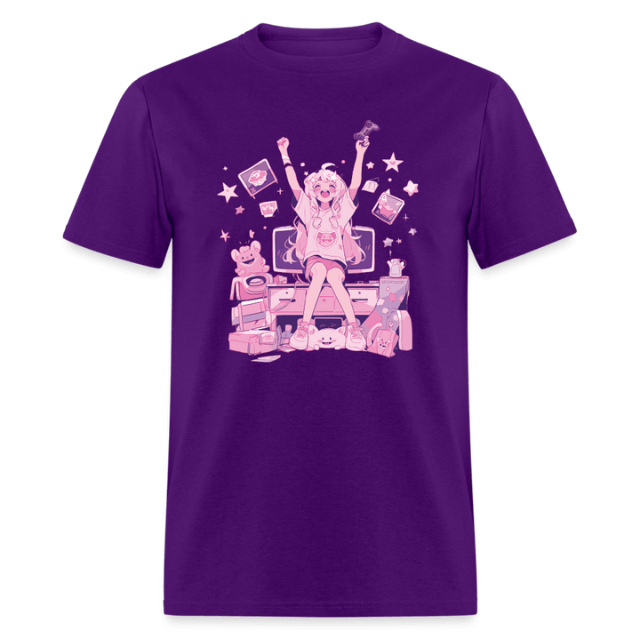 Yay! Girl Gamer Wins Pink Gaming Room T-Shirt - purple