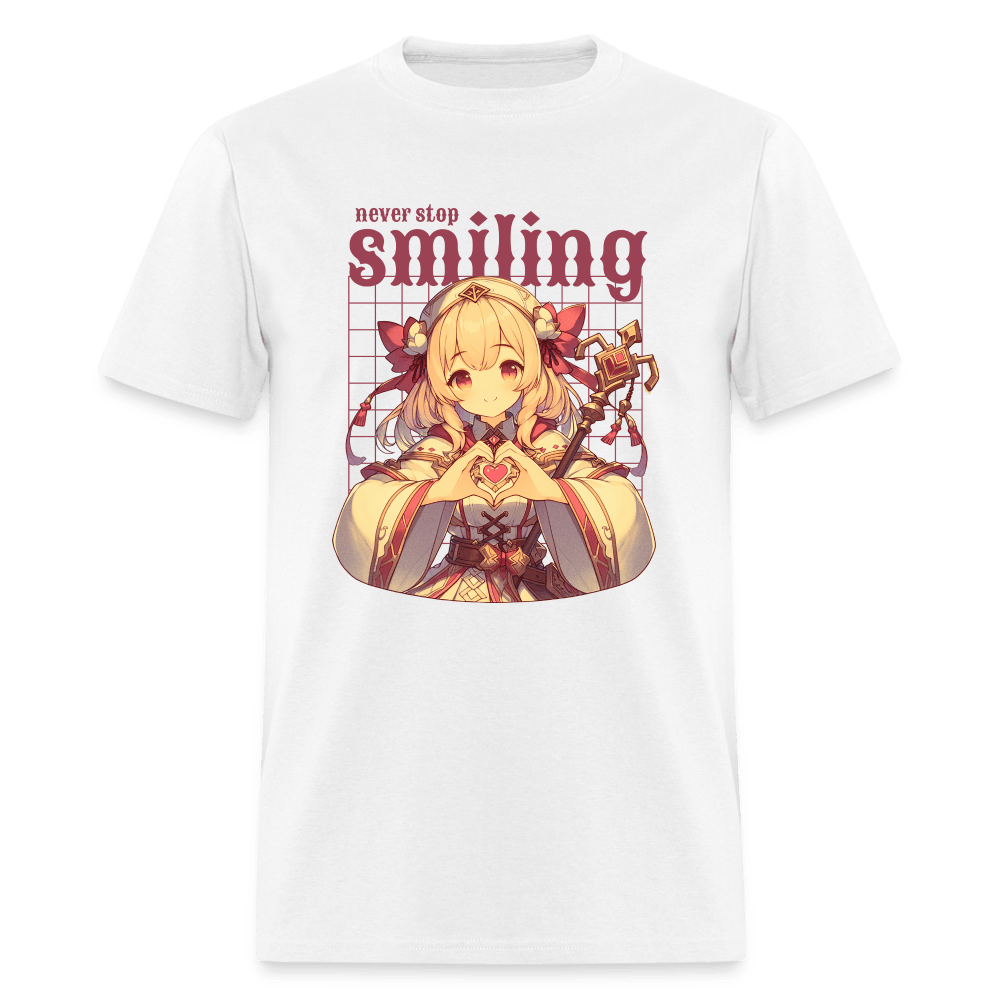 Never Stop Smiling Anime RPG Cleric Unisex Shirt - white