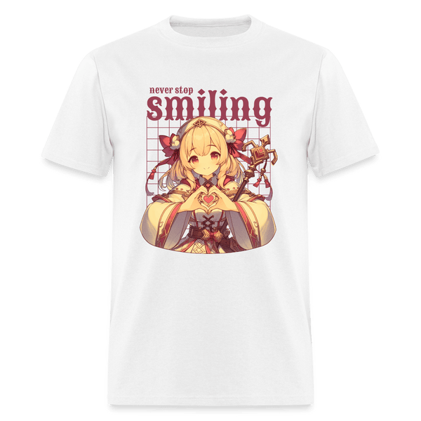 Never Stop Smiling Anime RPG Cleric Unisex Shirt - white