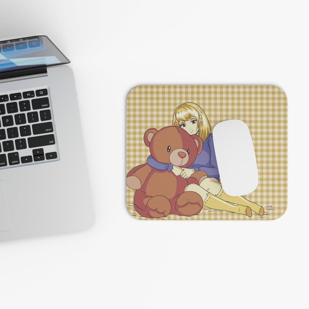 Anime Girl Teddy Bear Gingham Plaid Mouse Pad - PlayWhatever