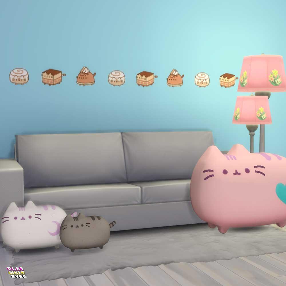 Sims 4 CC Pusheen the Cat Pastry Wallpaper (V1) - PlayWhatever