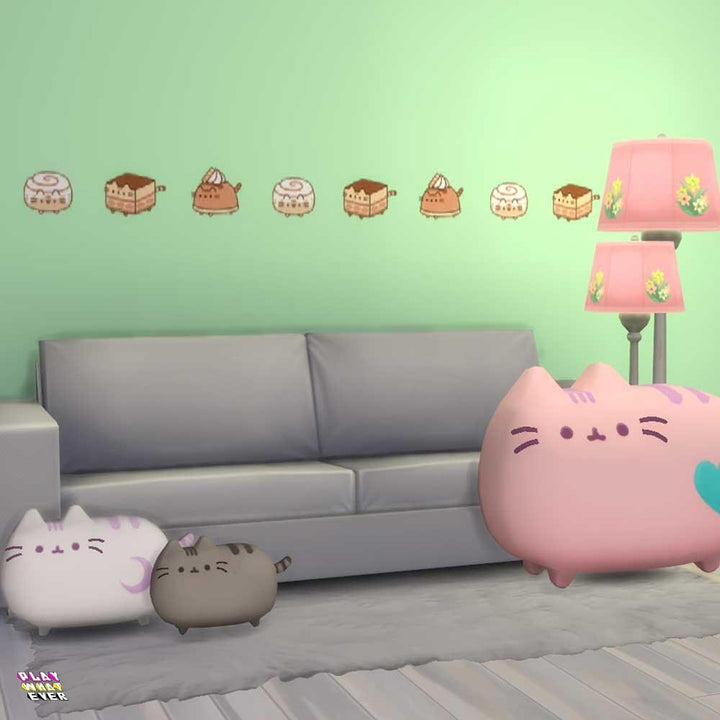 Sims 4 CC Pusheen the Cat Pastry Wallpaper (V1) - PlayWhatever