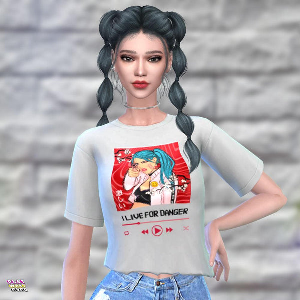 Sims 4 CC I Live for Danger Anime Gunner Cropped Top - PlayWhatever