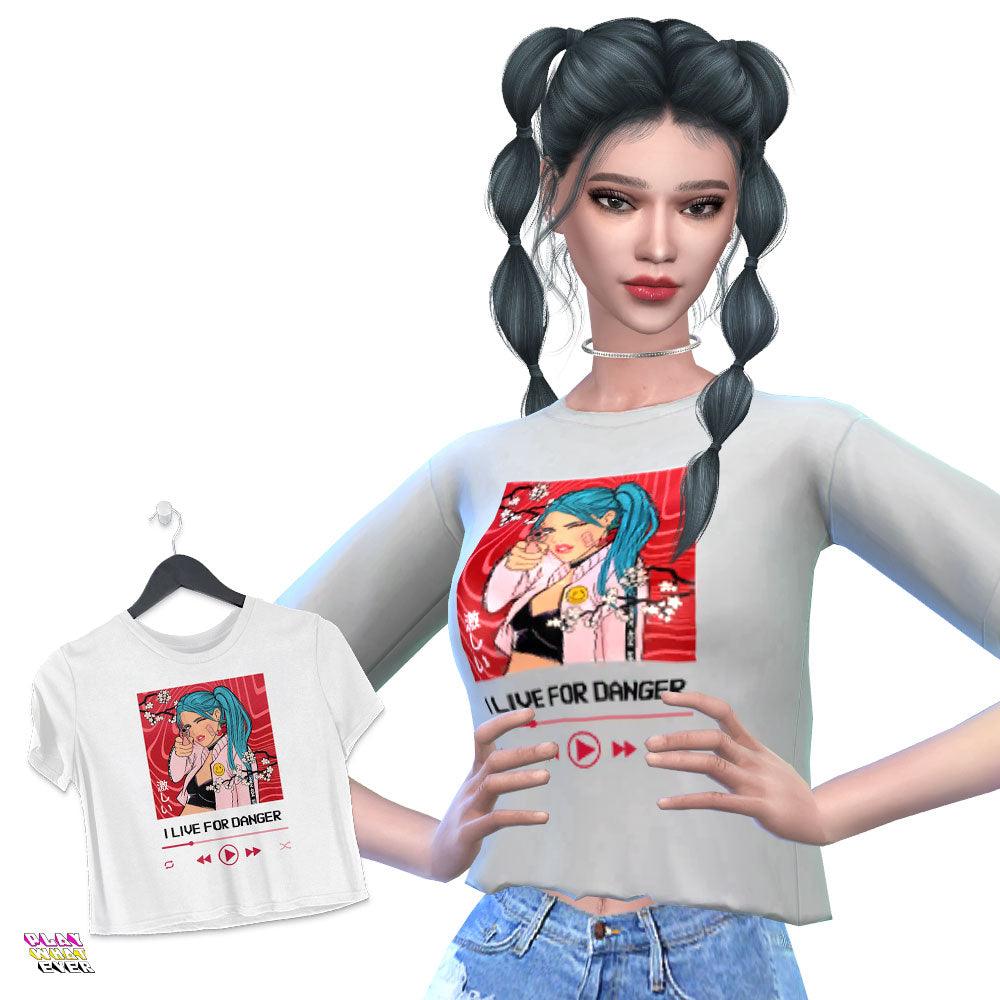 Sims 4 CC I Live for Danger Anime Gunner Cropped Top - PlayWhatever