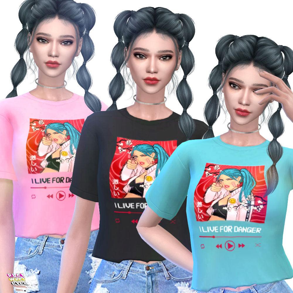 Sims 4 CC I Live for Danger Anime Gunner Cropped Top - PlayWhatever