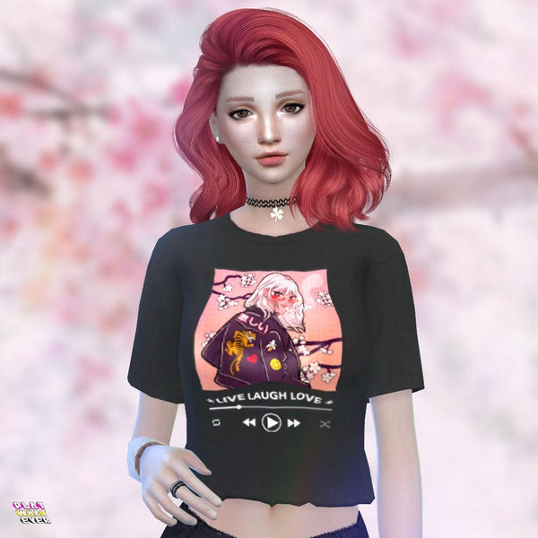 Sims 4 CC Live, Laugh, Love Music Player Anime Girl Cropped Top - PlayWhatever