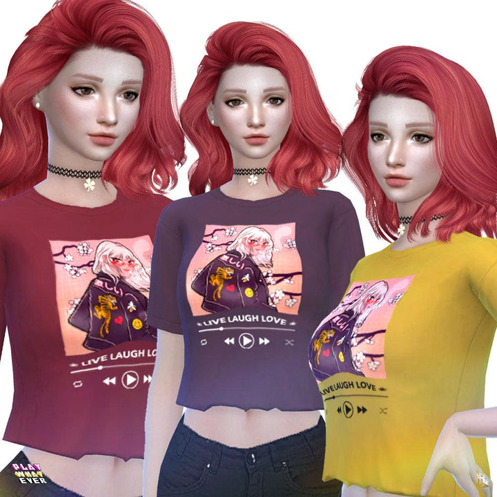 Sims 4 CC Live, Laugh, Love Music Player Anime Girl Cropped Top - PlayWhatever