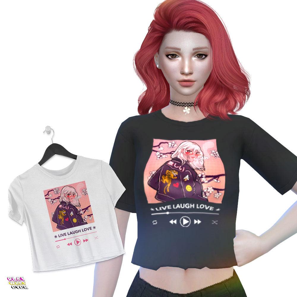 Sims 4 CC Live, Laugh, Love Music Player Anime Girl Cropped Top - PlayWhatever