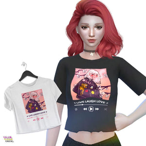 Sims 4 CC Live, Laugh, Love Music Player Anime Girl Cropped Top - PlayWhatever