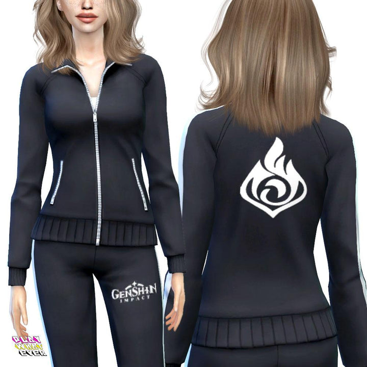 Sims 4 CC Genshin Impact Elements Black Tracksuit - PlayWhatever