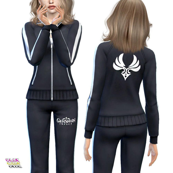 Sims 4 CC Genshin Impact Elements Black Tracksuit - PlayWhatever