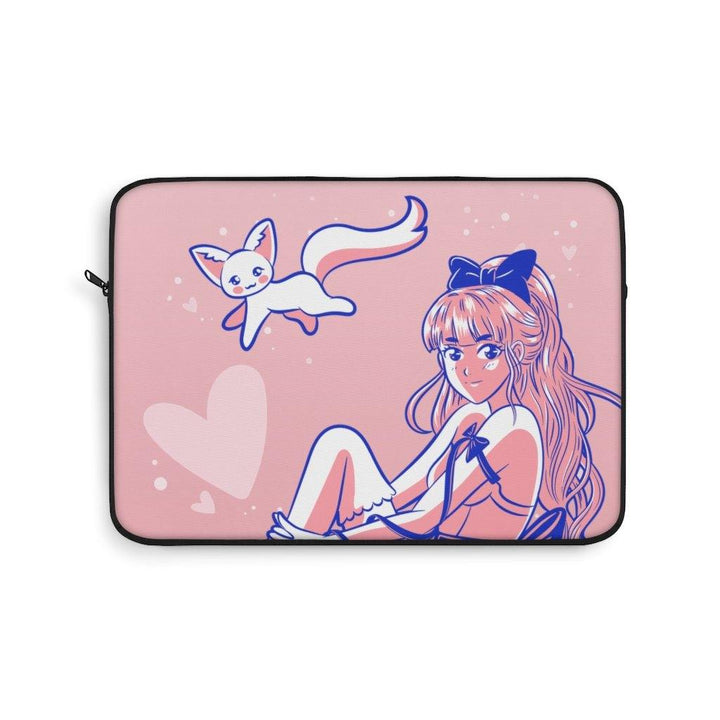 Cute Pink Anime Girl and Cat Laptop Sleeve - PlayWhatever
