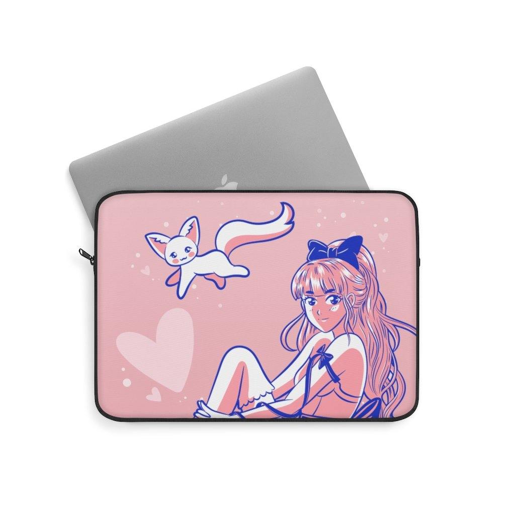 Cute Pink Anime Girl and Cat Laptop Sleeve - PlayWhatever
