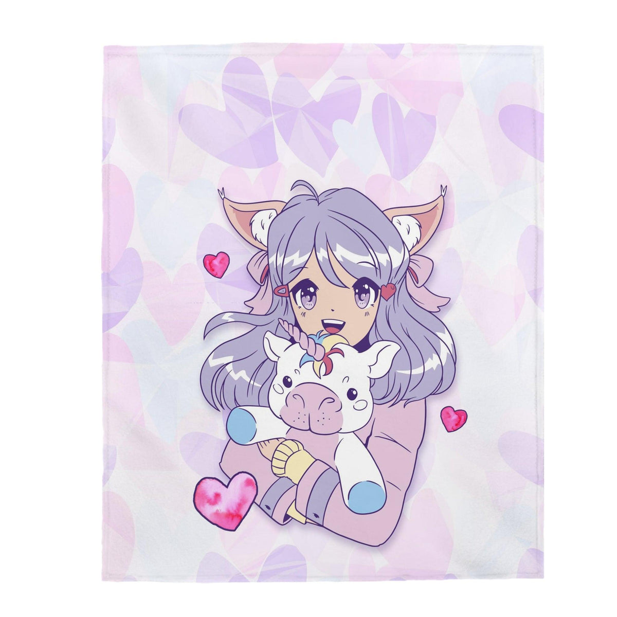 I Love Unicorns Anime Girl Velveteen Plush Blanket - PlayWhatever