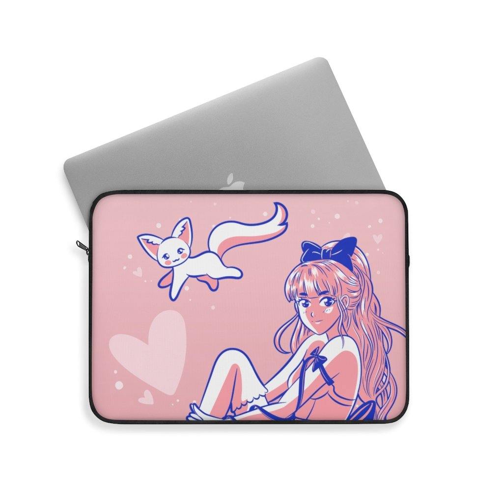 Cute Pink Anime Girl and Cat Laptop Sleeve - PlayWhatever