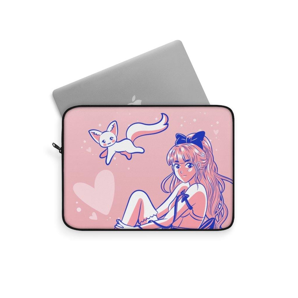Cute Pink Anime Girl and Cat Laptop Sleeve - PlayWhatever