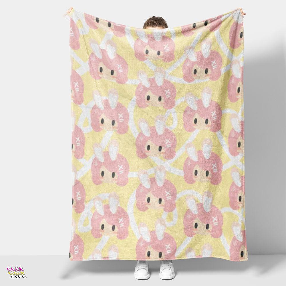Kawaii Pastel Pink Bunny Girl Throw Blanket - PlayWhatever