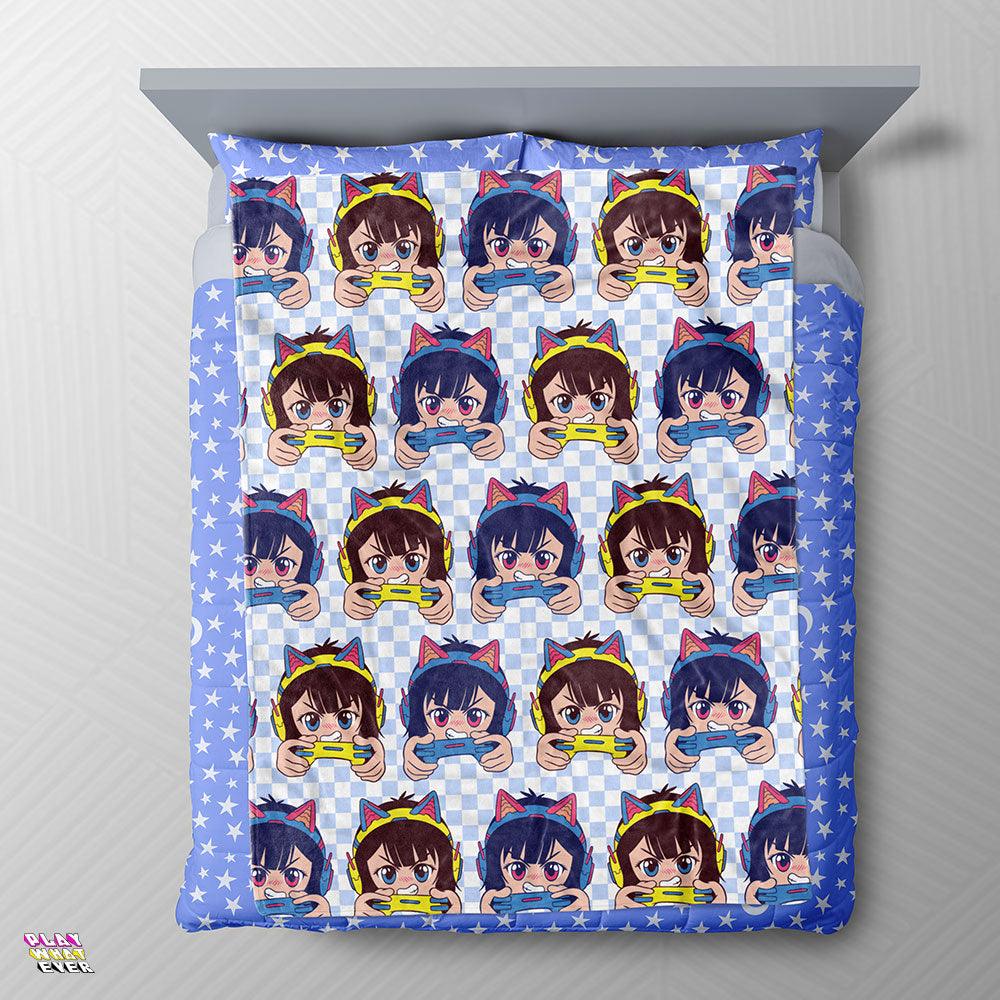 Kawaii Gamer Girl Cat Headphones Blanket - PlayWhatever