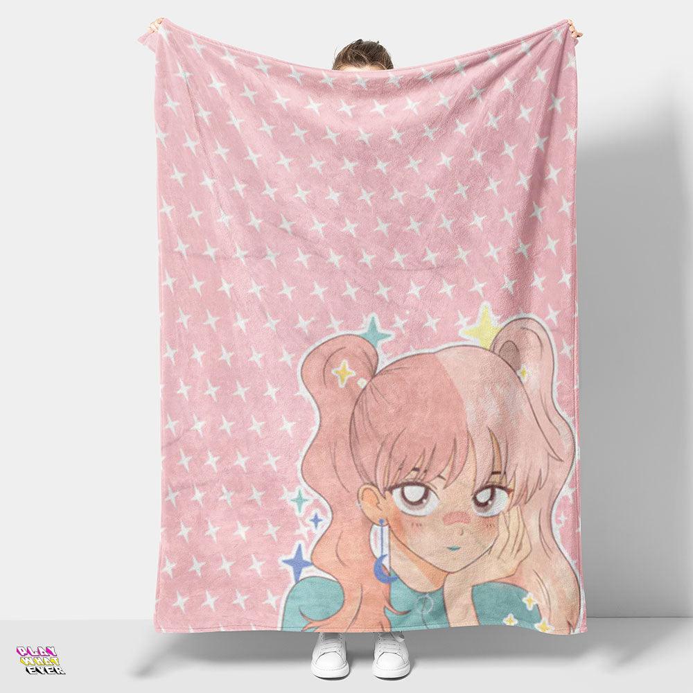 Cute Pink Anime Girl Blanket - PlayWhatever