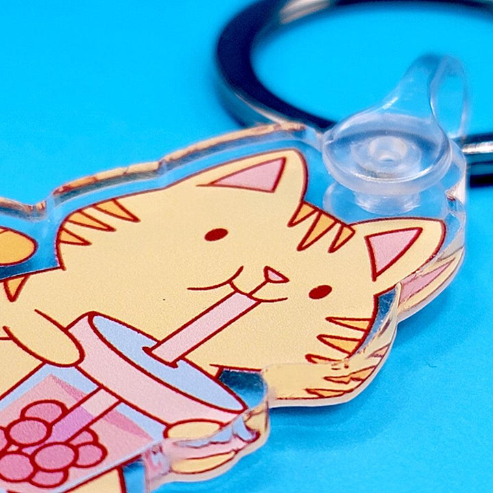 Tabby Cat Bubble Tea Boba Acrylic Keychain - PlayWhatever