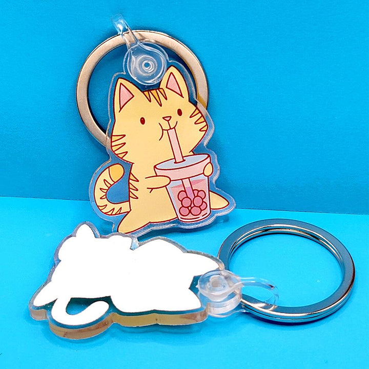 Tabby Cat Bubble Tea Boba Acrylic Keychain - PlayWhatever