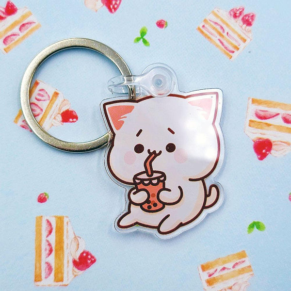 Bubble Tea Boba Cat Cute Acrylic Keychain - PlayWhatever