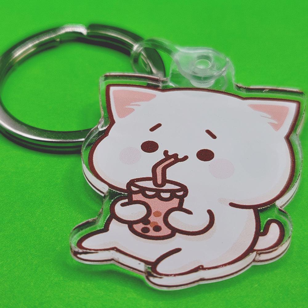 Bubble Tea Boba Cat Cute Acrylic Keychain - PlayWhatever