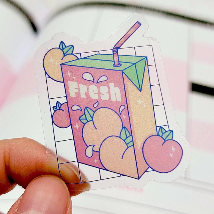 Fresh Peach Juice Box Transparent Vinyl Sticker - PlayWhatever