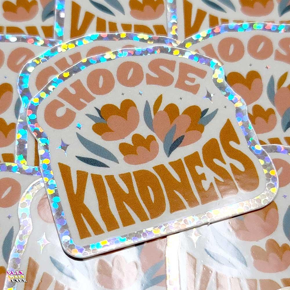 Choose Kindness Retro Flower Glitter Sticker - PlayWhatever
