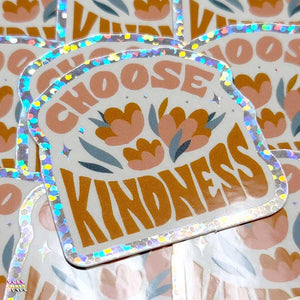 Choose Kindness Retro Flower Glitter Sticker - PlayWhatever