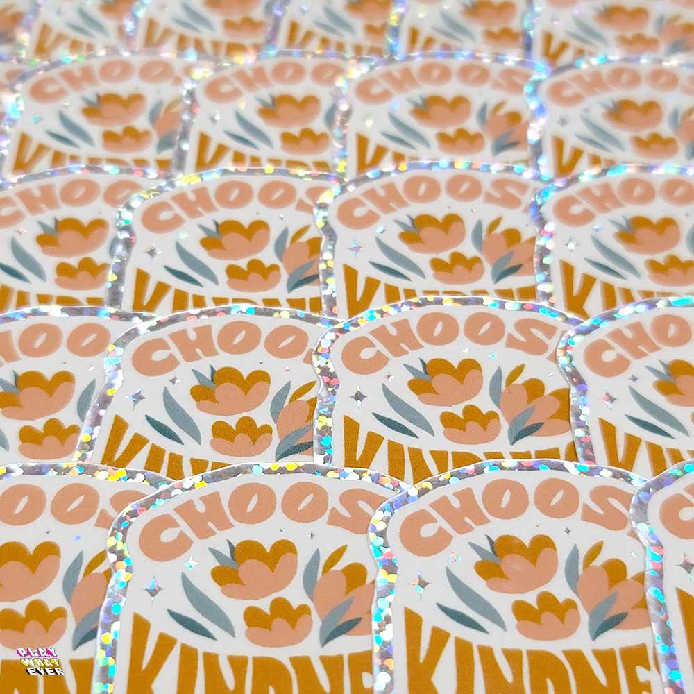 Choose Kindness Retro Flower Glitter Sticker - PlayWhatever