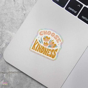 Choose Kindness Retro Flower Glitter Sticker - PlayWhatever