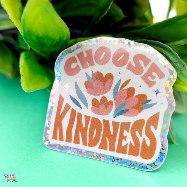 Choose Kindness Retro Flower Glitter Sticker - PlayWhatever