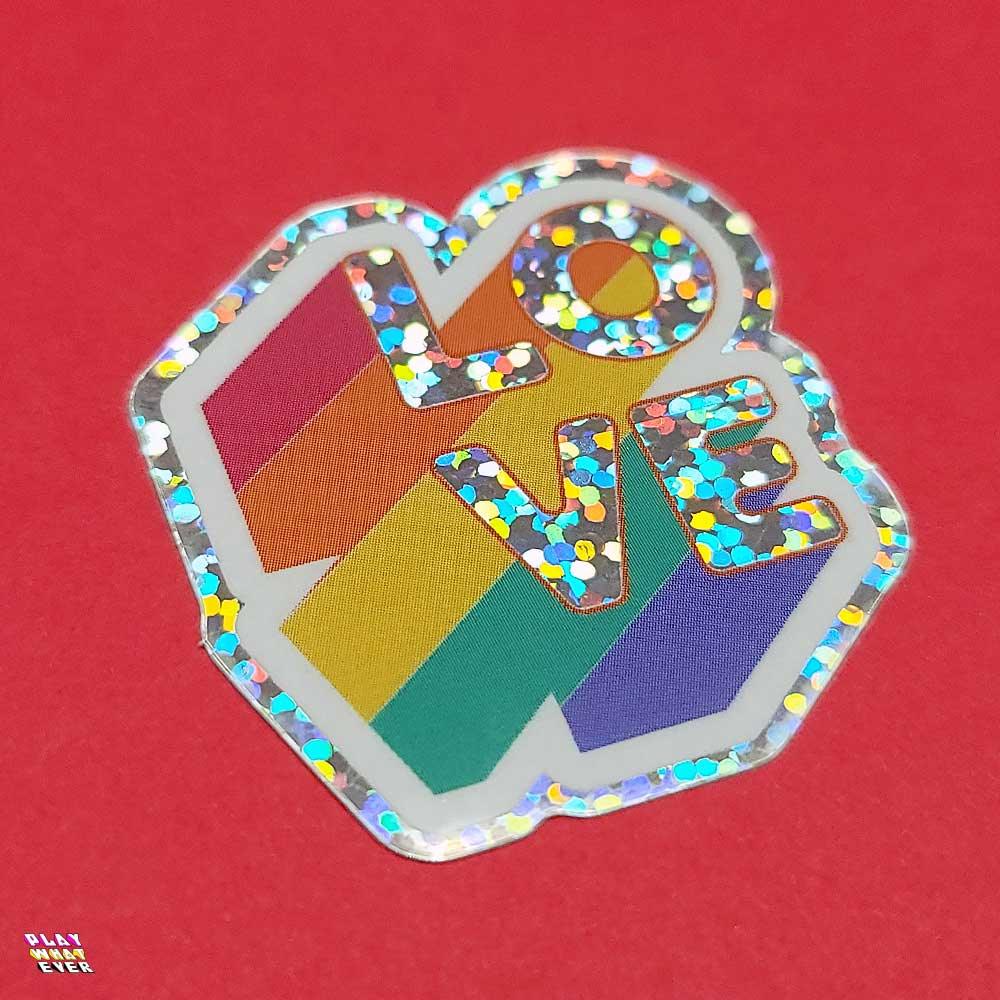 LOVE Rainbow Glitter Waterproof Vinyl Sticker - PlayWhatever