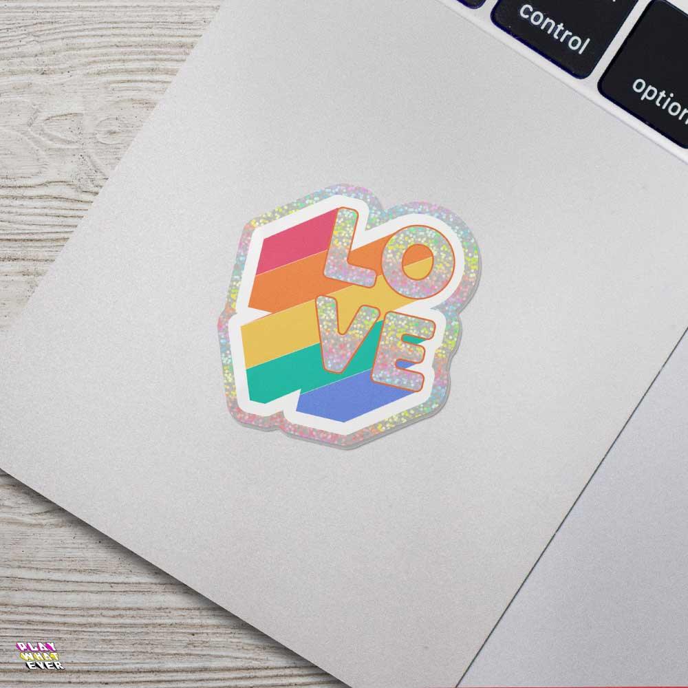 LOVE Rainbow Glitter Waterproof Vinyl Sticker - PlayWhatever