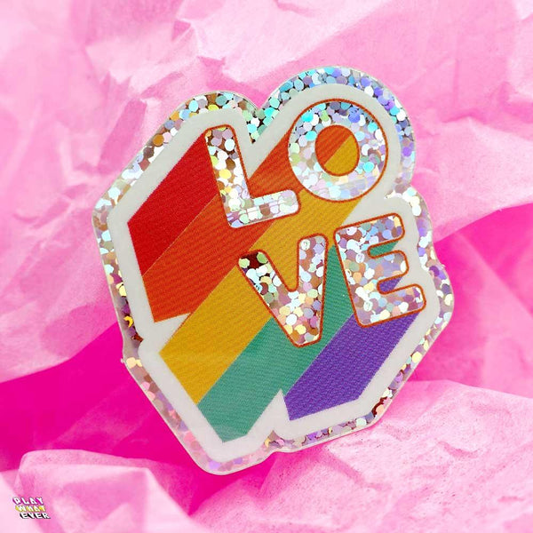 LOVE Rainbow Glitter Waterproof Vinyl Sticker - PlayWhatever