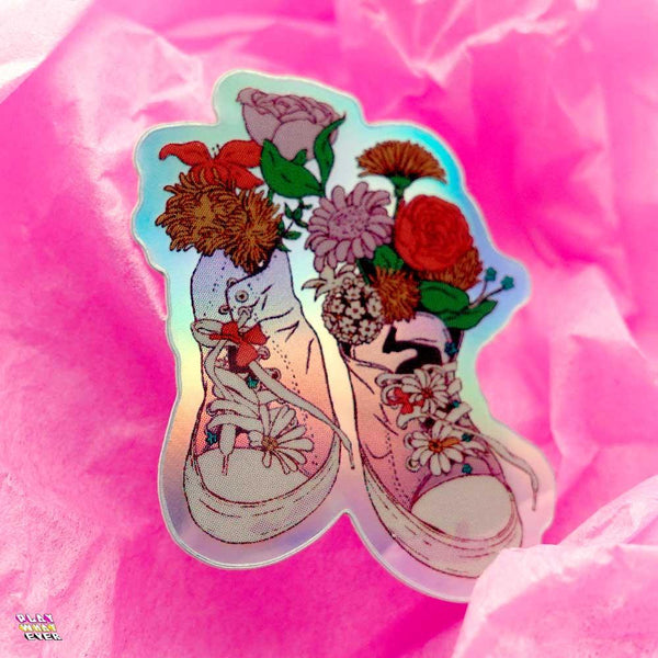Vintage Shoe Flower Vase Cottagecore Holographic Sticker - PlayWhatever