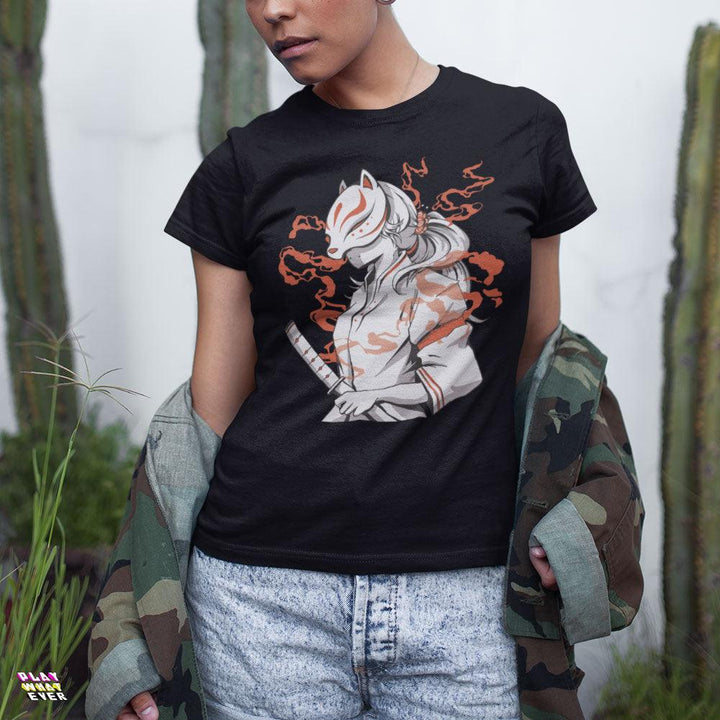 Anime Kitsune Ghost Samurai T-Shirt - PlayWhatever