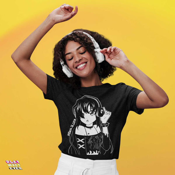 Music Is Life Anime Goth T-Shirt - PlayWhatever