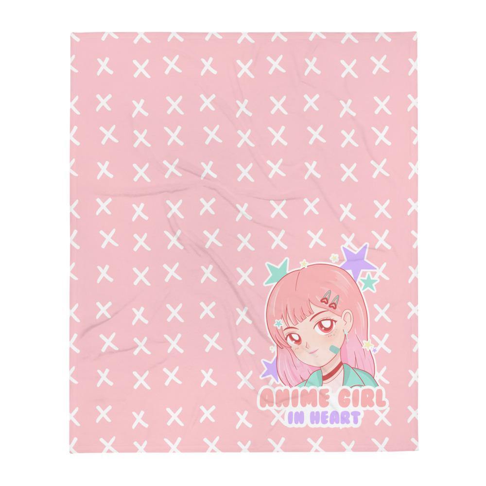 Anime Girl In Heart Pink Cute Girl Throw Blanket - PlayWhatever