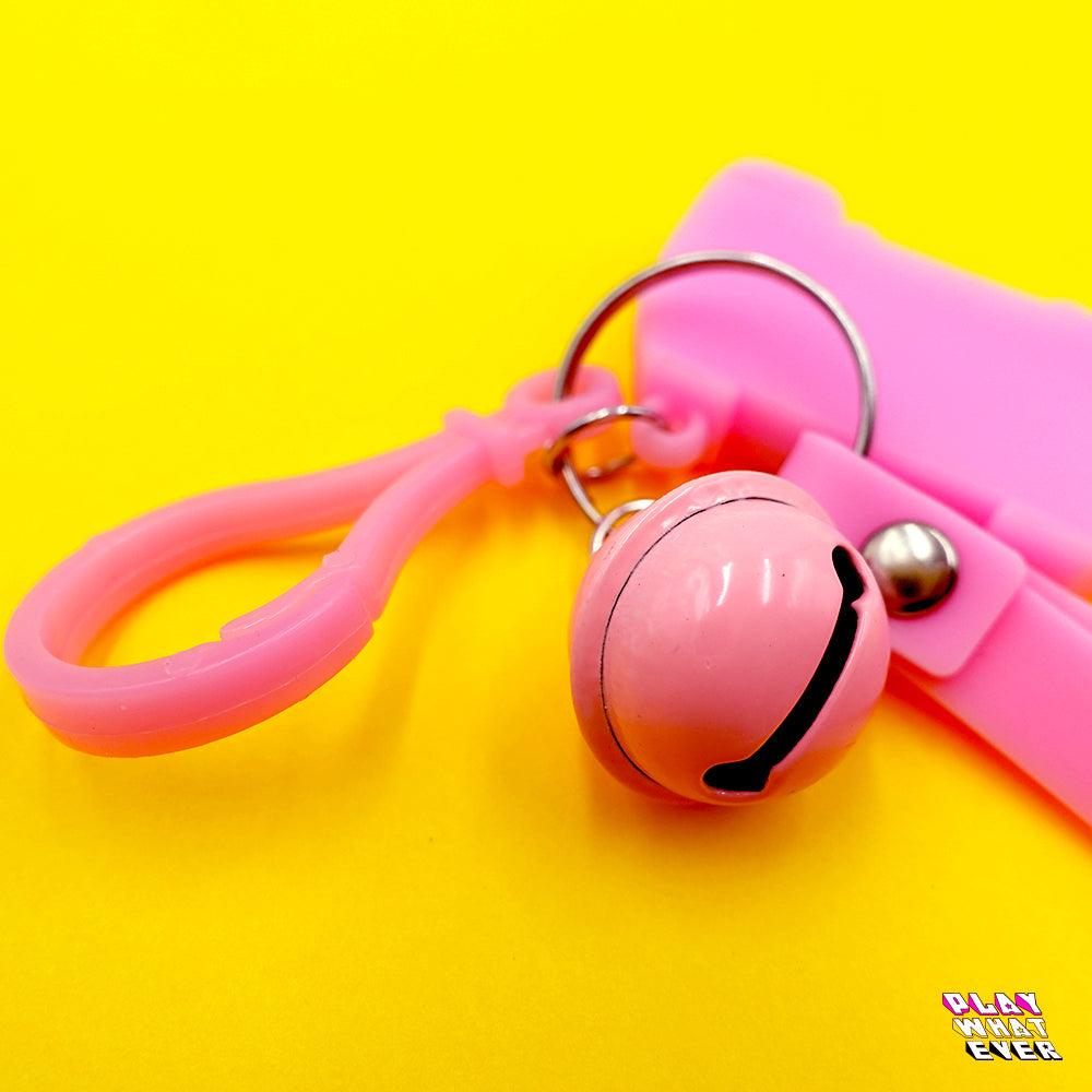 Pink Gaming Controller Peach Bell and Wrist Strap Keychain - PlayWhatever