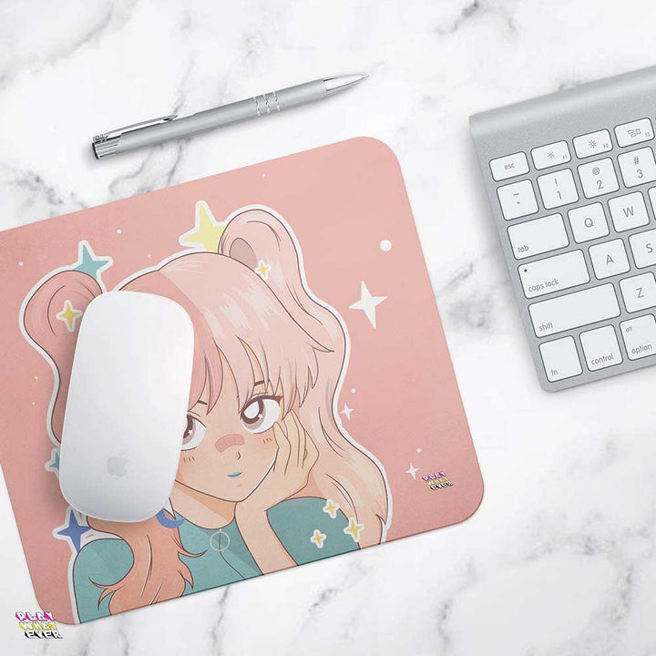 Pastel Pink Anime Girl Sparkles Mouse Pad - PlayWhatever