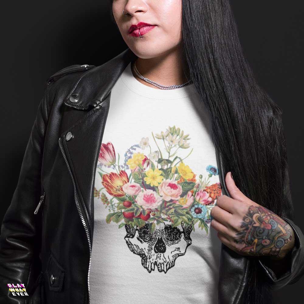 Beautiful Death Flowers & Skull Ultra Cotton T-Shirt - PlayWhatever