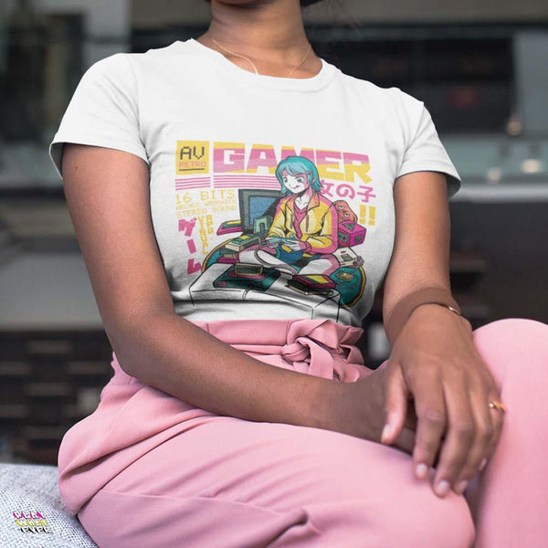 Retro Classic Gamer Girl Unisex T-Shirt - PlayWhatever
