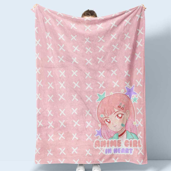 Anime Girl In Heart Pink Cute Girl Throw Blanket - PlayWhatever