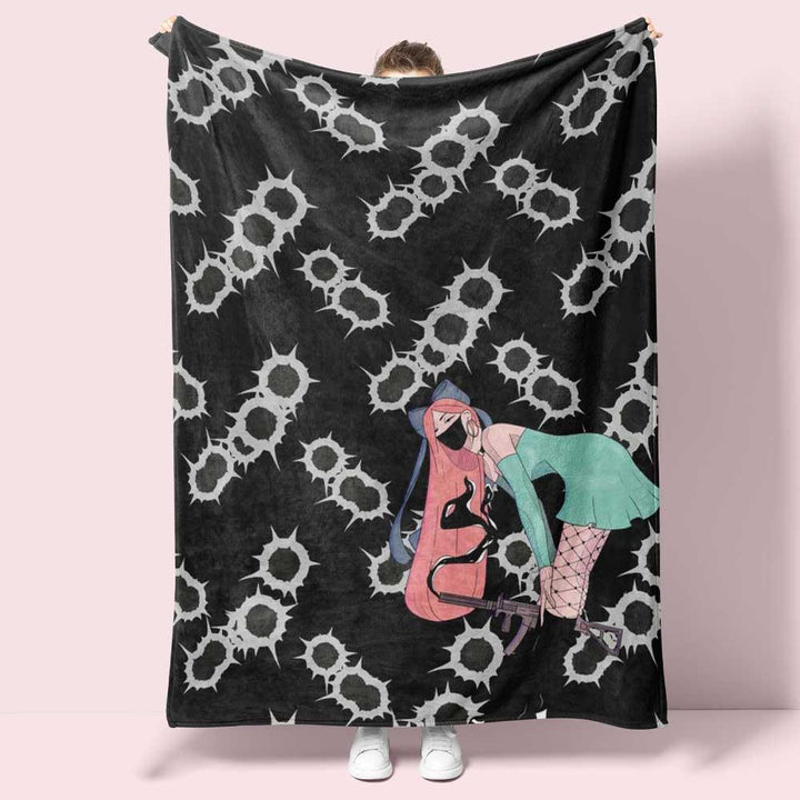 Gunslinger Girl with Mask Bullet Shots Throw Blanket - PlayWhatever