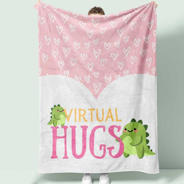 Virtual Hug Cute Dinosaurs and Hearts Throw Blanket - PlayWhatever