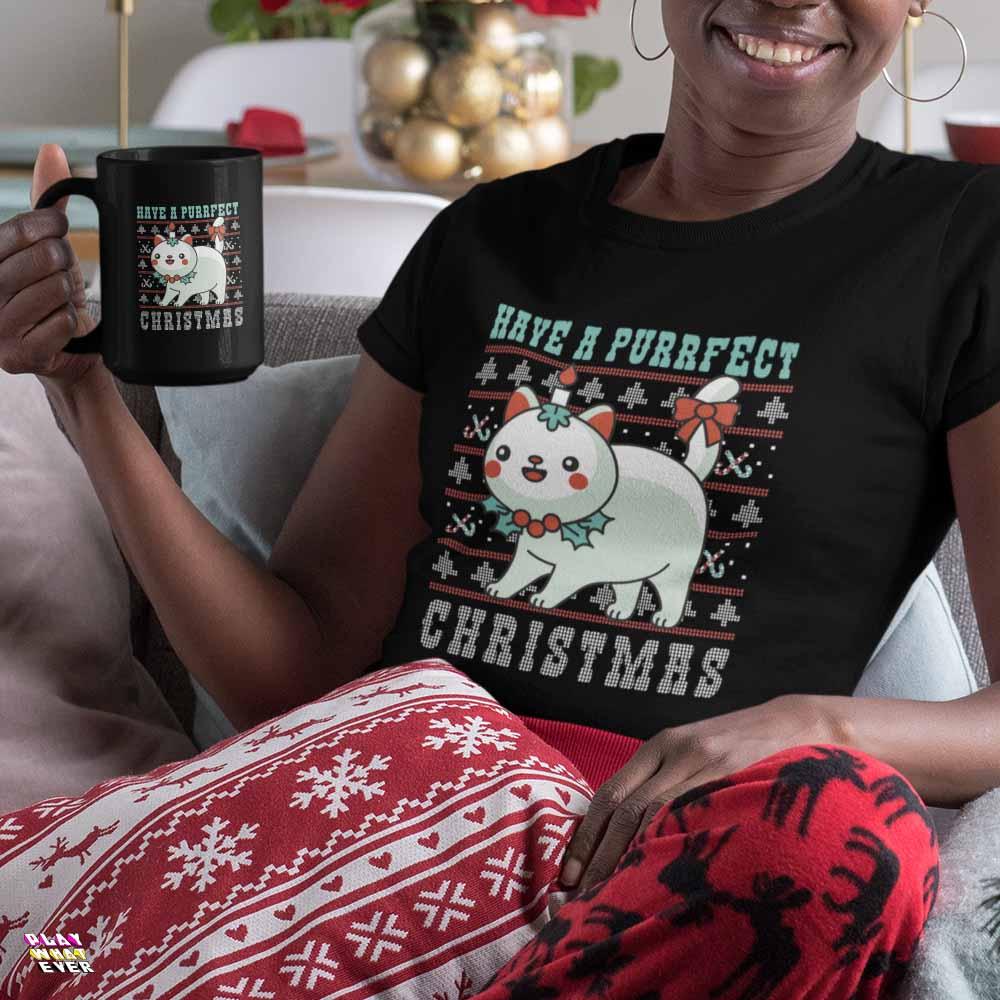 Have a Purffect Christmas Cute Cat T-Shirt - PlayWhatever