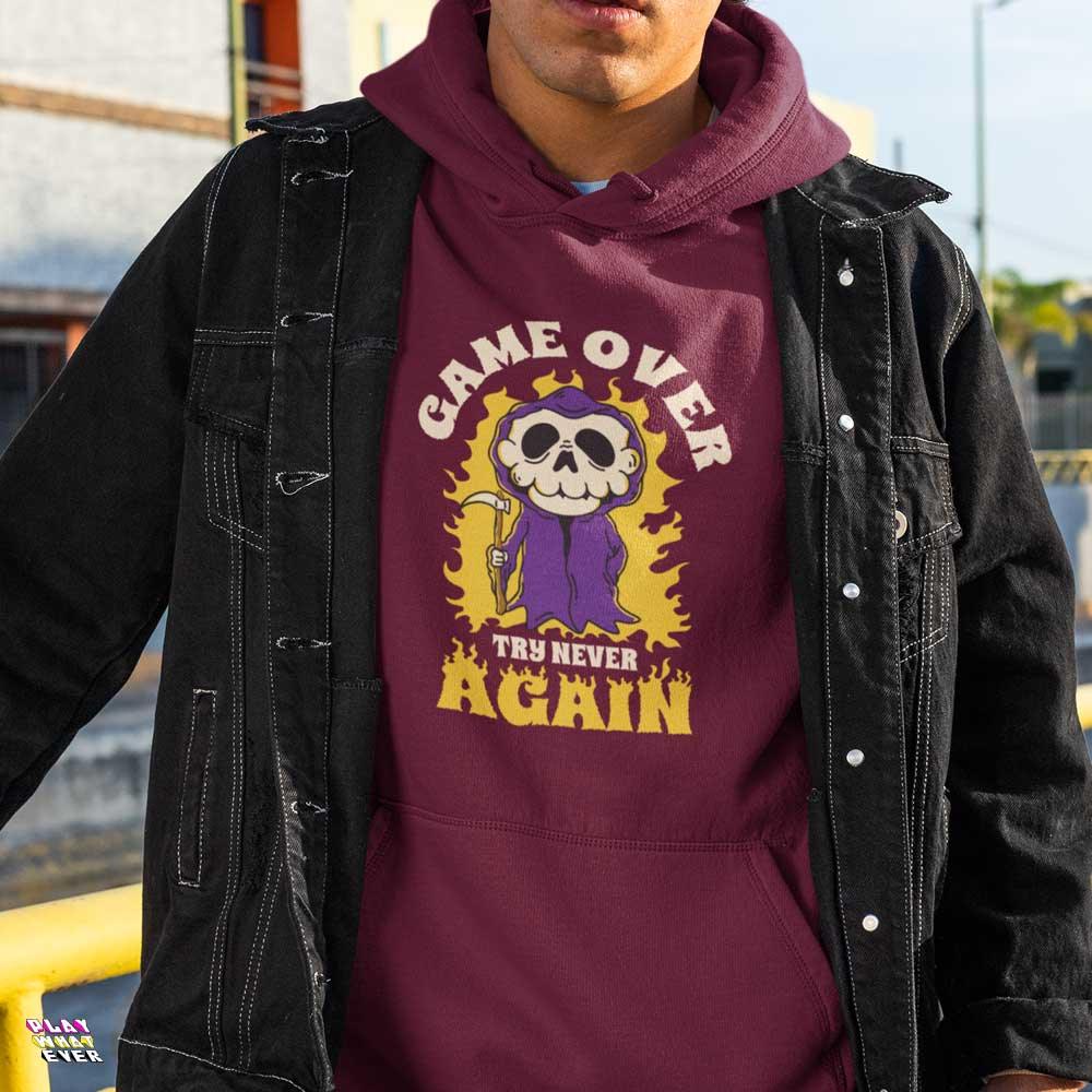 Game Over Try Never Again Skull Reaper Unisex Hoodie - PlayWhatever